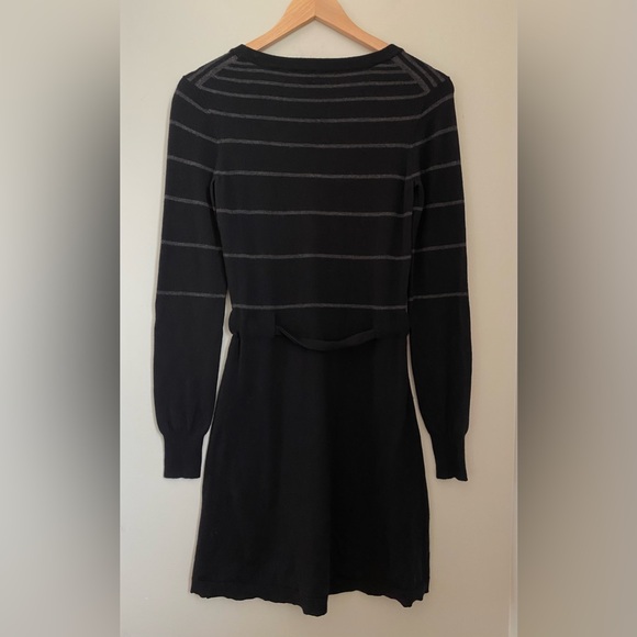 Theory Wool Blend Milly New Steady Stripe Tie Waist Fit n Flare Sweater Dress- M - Picture 5 of 11